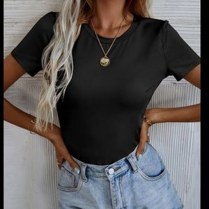 SHEIN crew neck solid black bodysuit